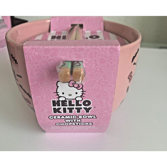 Hello Kitty Frankenstein Ramen Ceramic Bowl With Chopsticks Pink Green Halloween - Picture 4 of 5